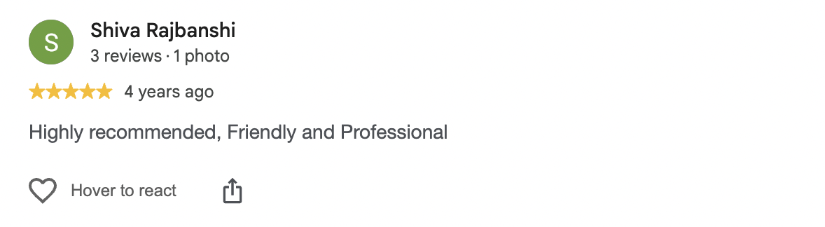 Google review by Shiva Rajbanshi, 5 out of 5, 4 years ago: Highly recommended, Friendly and Professional