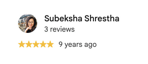 Google review by Subeksha Shrestha, 5 out of 5, 9 years ago, no comment